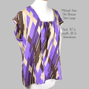 MICHAEL KORS Silk Blouse L Sleeveless Pullover Square Neck Bin 9